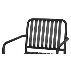 Modern svart stapelbar trdgrdsstol i aluminium med lameller - Modell: Stella