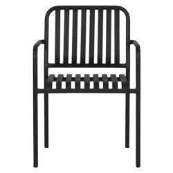 Modern svart stapelbar trdgrdsstol i aluminium med lameller - Modell: Stella