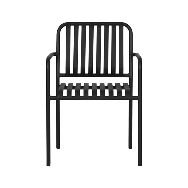 Moderne sort stabelbar havestol i aluminium med lameller - Model: Stella