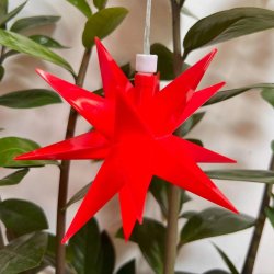  Stjerne med rdt lys - M/1 LED 12CM M/TIMER - IP20 Batteribox - indendrs brug STEMNINGSFULDT LYS!