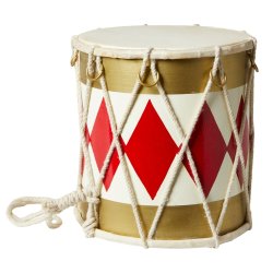 Festlig tromme i malet tr� og �gte skin - b�de dekorativ og spilbar! Flere st�rrelser!
