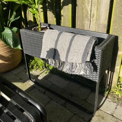 Plantekasse i UV-beskyttet polyrattan med ben - sort. Kan st ude ret rundt