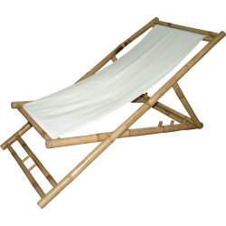 Gammeldags liggestol bambus med naturfarvet kanvas stof.