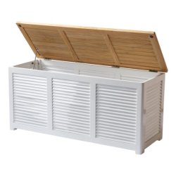 Stor hvid hyndeboks med vandtt teaktrs lg - Hvid/teak