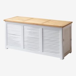 Stor hvid hyndeboks med vandtt teaktrs lg - Hvid/teak