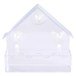 Stilrent fuglefoderhus til vindue - Gennemsigtigt design med sugekopper 15�15�6 cm - Oplev havens fugle helt t�t p�