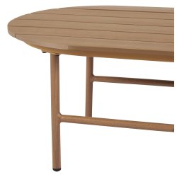 Eksklusivt lounges�t med 4 dele i vedligeholdelsesfrit aluminium - Elegant teaklook bord, 2 komfortable l�nestole og sofa med bl�de All-weather hynder - Beige