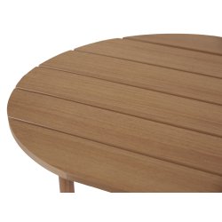 Eksklusivt lounges�t med 4 dele i vedligeholdelsesfrit aluminium - Elegant teaklook bord, 2 komfortable l�nestole og sofa med bl�de All-weather hynder - Beige