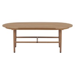 Eksklusivt lounges�t med 4 dele i vedligeholdelsesfrit aluminium - Elegant teaklook bord, 2 komfortable l�nestole og sofa med bl�de All-weather hynder - Beige