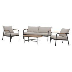 Vedligeholdelsesfrit loungest med bord, sofa, og to stole inkl. hynder - Natur/teak/sort