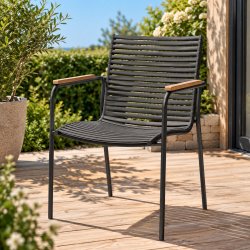 Kvalitets Mood stabelstol med lameller og teak arml�n - V�lg farve