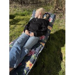 SOLVOGNSHYNDE LUX MED NAKKEPUDE i flot bl &amp; gr blomster design