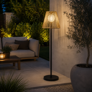 Elegant solcelle gulvlampe i sort og natur - 29�29�155 cm - Stemningsfuld LED-belysning til terrasse og have