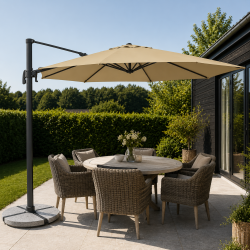 Bilbao lux H�ngeparasol �3,5 M. med tilt og "drejefod" som kan skygge for en lavh�ngende sol. 100% 
