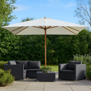 Luxparasol firkantet Str. 3x3M. Vlg farve - Vandtt + Dug har UV30+ solbeskyttelse. Model: Milano