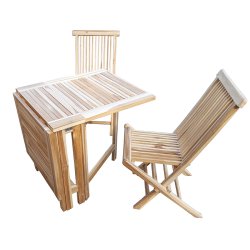 Altan Teakst med Klapper + 2 stk. klapstole. Alt i silver teak