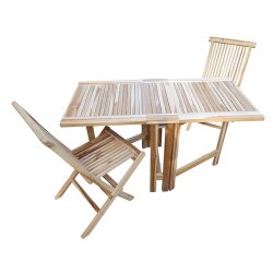 Altan Teakst med Klapper + 2 stk. klapstole. Alt i silver teak