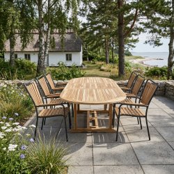 Eva/bounty families�t med udtr�ksbord og 6 stabelstole- v�lg stolens farve