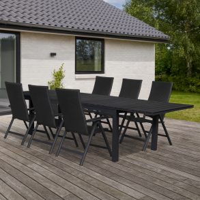 Sort havembelst med kmpe udtrksbord og 6 lette positionsstole - 100% vedligeholdelsesfrit