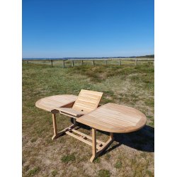 Elegant Teak Ovalt Udtrksbord  Fleksibel Stil til Dit Hjem (120-170 cm)