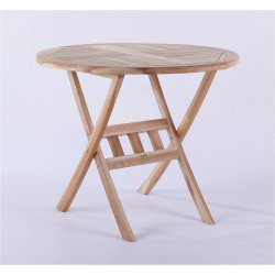 Teaks�t med rundt havebord �: 90cm og stabelstole - alt i sliverteak. Model: Mondena/Lombok