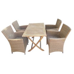 Havembelst i gold teaktr med 4 stole i UV-beskyttet polyrattan - Model: Boston/Miami