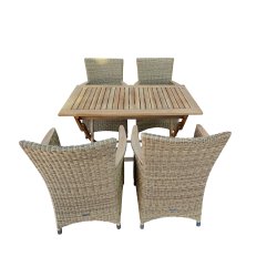 Havembelst i gold teaktr med 4 stole i UV-beskyttet polyrattan - Model: Boston/Miami