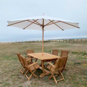 Stort Gala Gold Teak bord med 6 stk. Boston Gold Teak Foldestole med armln. 