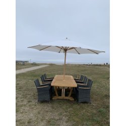 Stort Gala Goldteak bord m. 6 stk. Boston stole i UV beskyttet polyrattan flet med goldteak armln. 