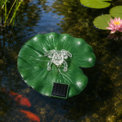 Solar lotusblad med fr� �17 cm - Solcelledrevet havedekoration med automatisk t�nd/sluk - Gr�n/klar