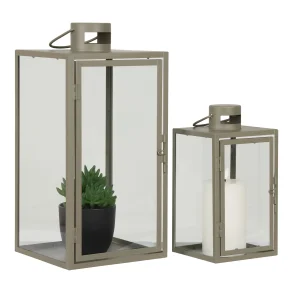 Gr�nne glaslanterner med h�ndtag til indend�rs og udend�rs brug i s�t af 2