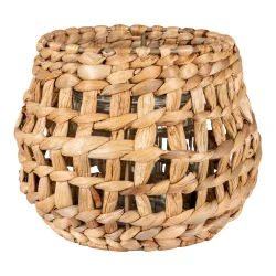 Flettet lanterne i naturfarvet vandhyacint med glas indvendig - Model: Astrid