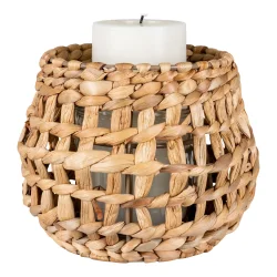 Flettet lanterne i naturfarvet vandhyacint med glas indvendig - Model: Astrid
