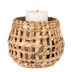 Flettet lanterne i naturfarvet vandhyacint med glas indvendig - Model: Astrid