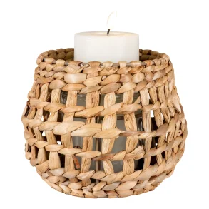 Flettet lanterne i naturfarvet vandhyacint med glas indvendig - Model: Astrid