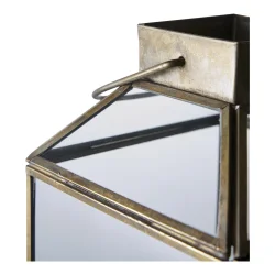 Glaslykta med tak och handtag i antik messing design f�r inomhus- och utomhusbruk