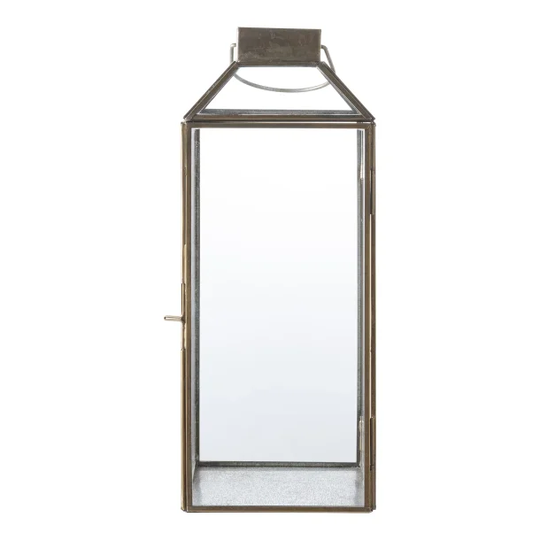 Glaslykta med tak och handtag i antik messing design f�r inomhus- och utomhusbruk