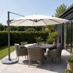 Bilbao lux H�ngeparasol �3,5 M. med tilt og "drejefod" som kan skygge for en lavh�ngende sol. 100% 