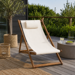 Sammenklappelig strandstol i akacietr� og kanvas med flytbar nakkepude - 56,5x97x87 cm - F�s i flere farver