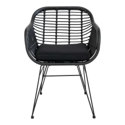 Bambus-look stol i polyrattan med ben af metal -et smukt og klassisk design - siddehynde inkluderet