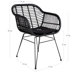 Bambus-look stol i polyrattan med ben af metal -et smukt og klassisk design - siddehynde inkluderet