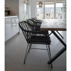 Bambus-look stol i polyrattan med ben af metal -et smukt og klassisk design - siddehynde inkluderet