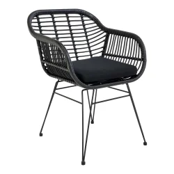 Bambus-look stol i polyrattan med ben af metal -et smukt og klassisk design - siddehynde inkluderet