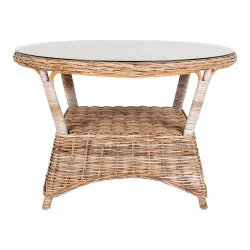 Vedligeholdelsefrit havebord i kubu rattan med glasplade - 120xH77 cm