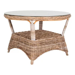 Vedligeholdelsefrit havebord i kubu rattan med glasplade - 120xH77 cm