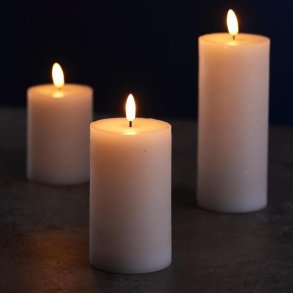 St af 3 stk. Bloklys med LED 3D flamme og fjernbetjening 