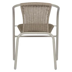 �Komfortabel caf�stol med arml�n i UV-beskyttet polyrattan - Let, stabelbar og vejrbestandig - B51�D60�H72 cm - Natur og lysegr�