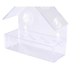 Stilrent fuglefoderhus til vindue - Gennemsigtigt design med sugekopper 15�15�6 cm - Oplev havens fugle helt t�t p�