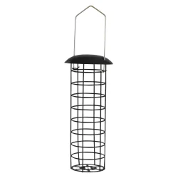 Elegant fuglefoderhus i carbonst�l med oph�ng med nem p�fyldning og velegnet til brug �ret rundt - V�lg mellem til fr�, n�dder eller mejsebolde