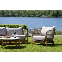 Lounges�t i UV-beskyttet flettet reb og akacietr� til 4 personer, inkl. hynder - Model: Viol